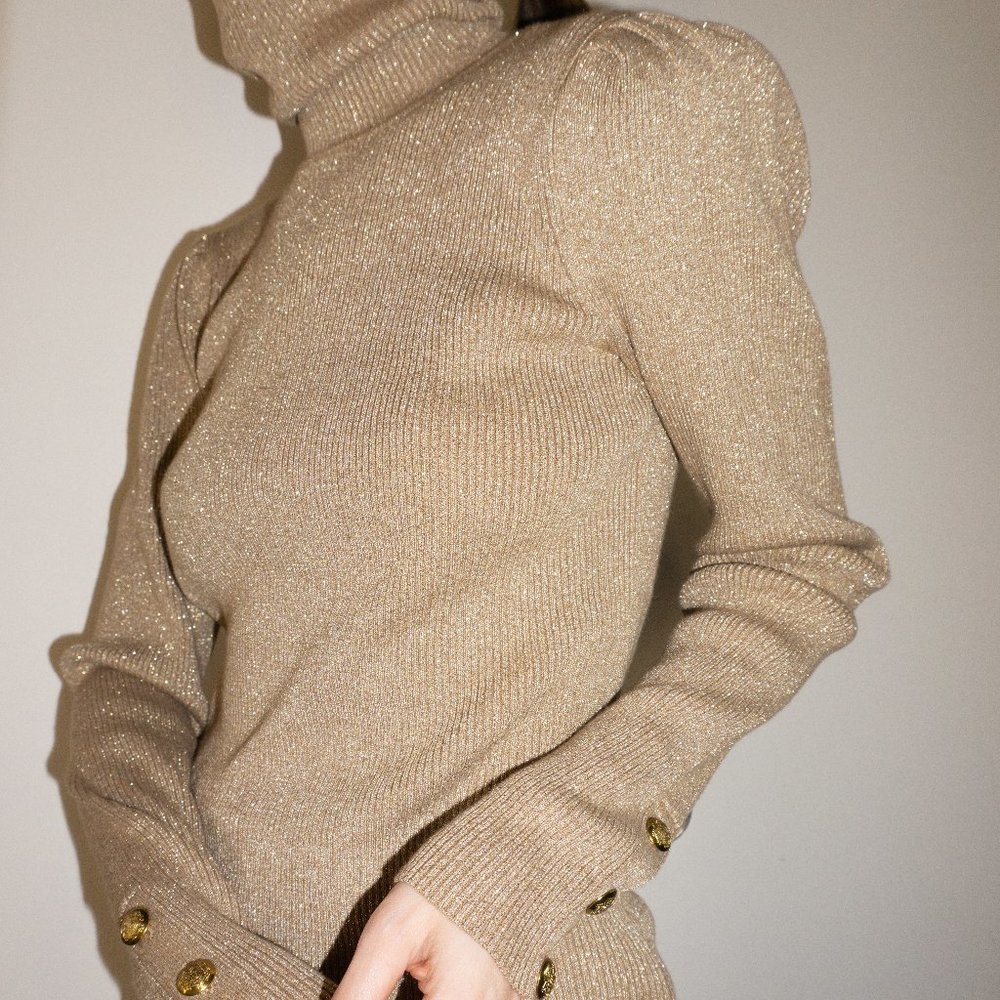 RALPH LAUREN Womens Gold Metallic Long Sleeve Turt